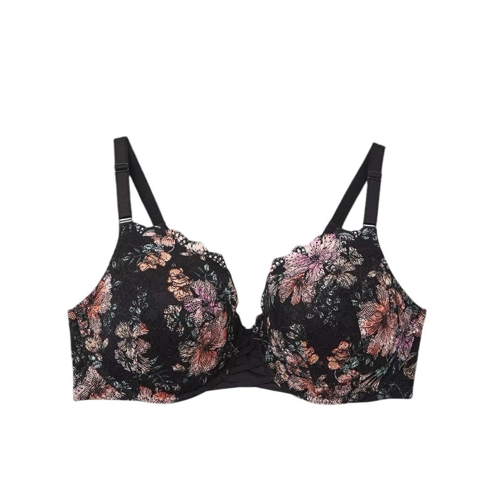 Torrid Dream Wire-Free Bra 46DDD Black Lace Floral